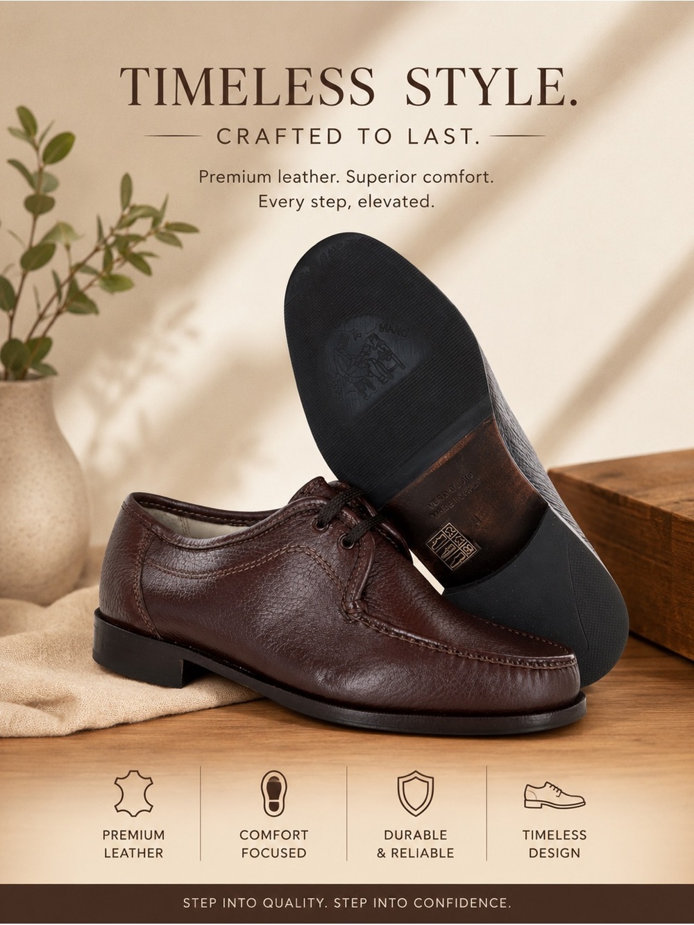 VTG Balducci Brown Leather Moc Toe Lace-Up Shoes Men’s 9-9.5 Made in Italy
